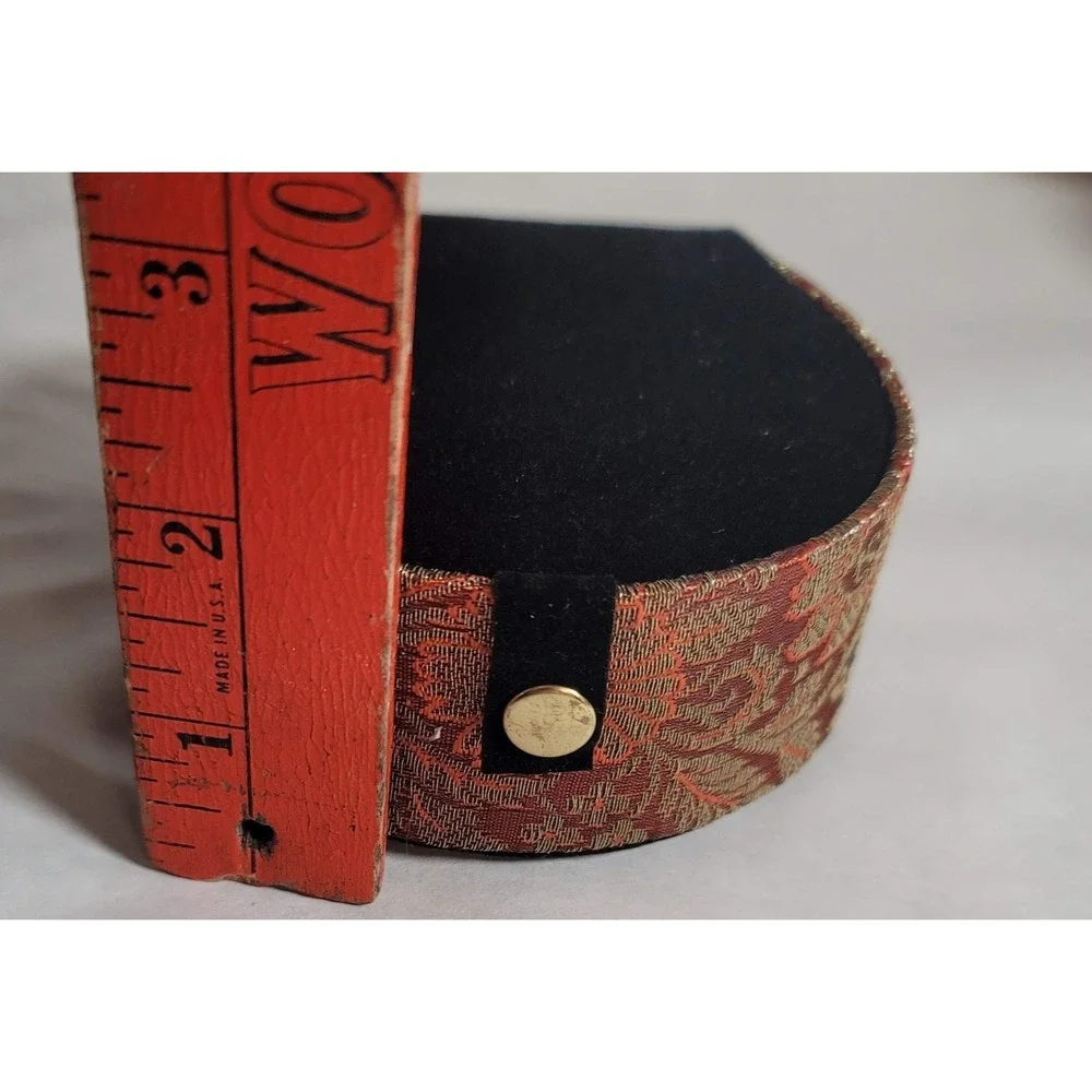 Tapestry Fabric Jewelry‎ Trinket Box Black Velvet Lined Small Round Keepsake
